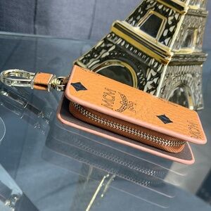 MCM Brown Key Holder with Gold Hardware